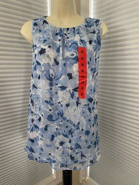 NWT Christina B Tunic Sleeveless Loose Double Layered Blue White Floral Top M